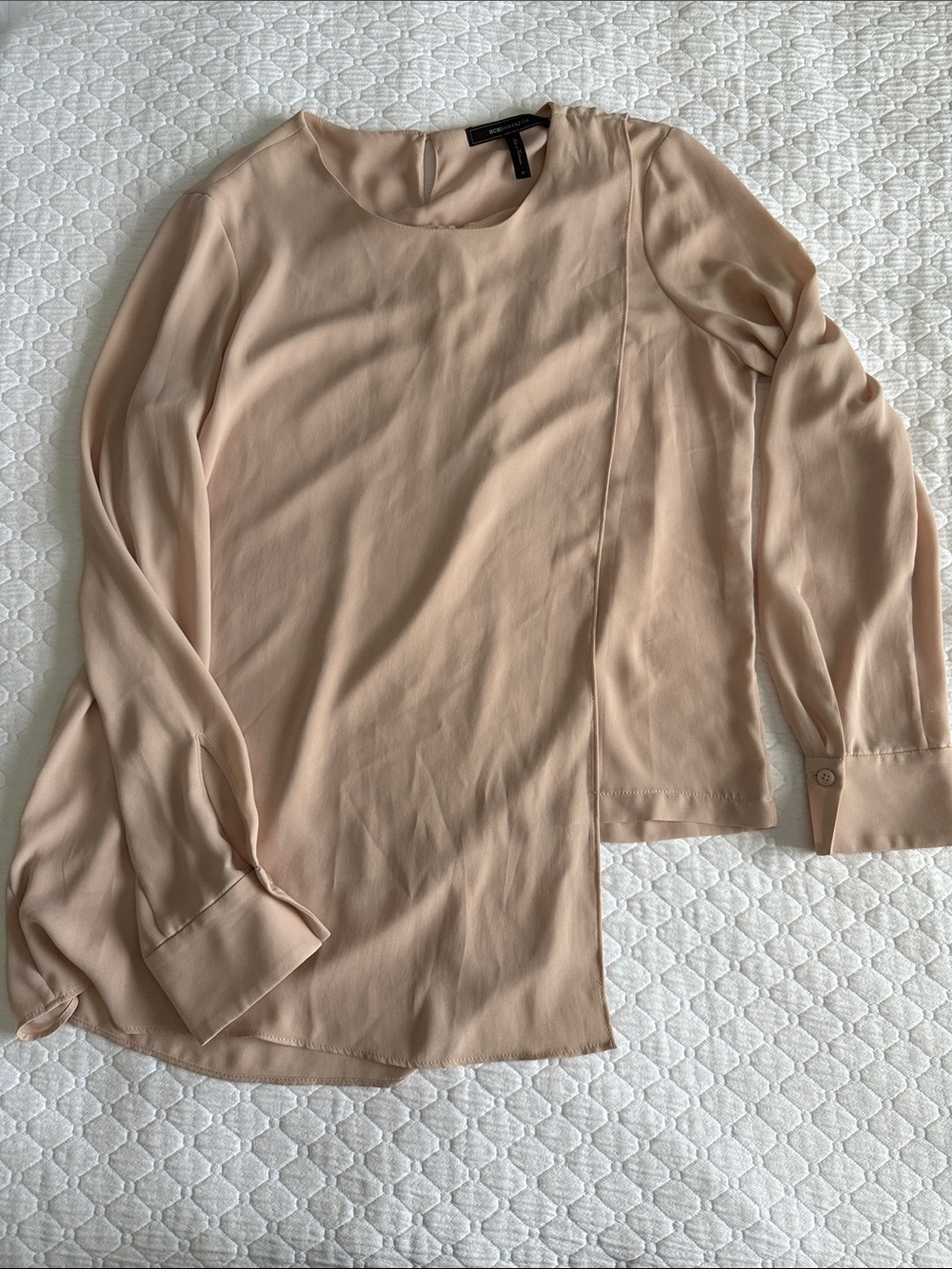 BCBGMaxAzria Blush-Tan Long-Sleeve Silk-Look Blouse